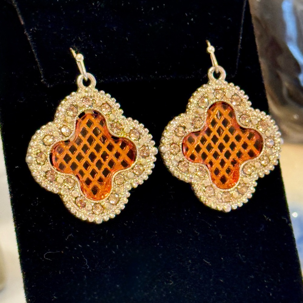 Topaz and Amber Bohemian Moroccan Dangle Earrings - Picture 4 of 6